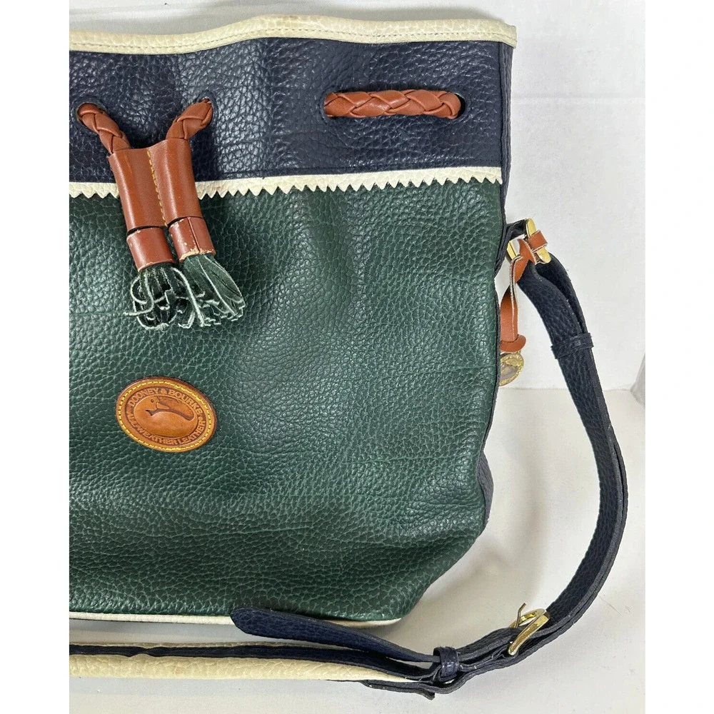 Vtg Dooney & Bourke Teton Tri-Color Drawstring Bucket Bag All Weather Leather - Picture 11 of 15